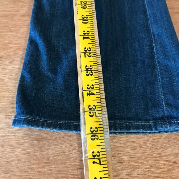 7 for All Mankind Flynt Flare Bootcut Jeans Women 14 Blue Low Rise Embroidered - Picture 8 of 16